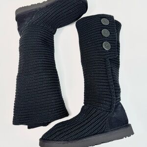 UGG Women’s Classic Cardy Black Wool Knit Tall Boots #1016555 - Size 8